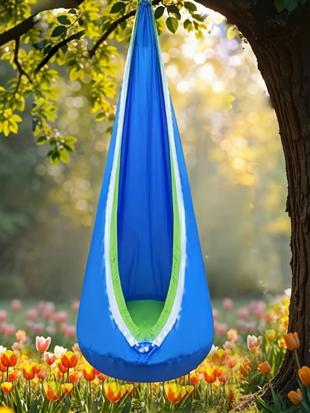 Kids Hanging Pod Swing Chair with 16 Color LED Lights Sensory Nook Blue - Picture 7 of 7